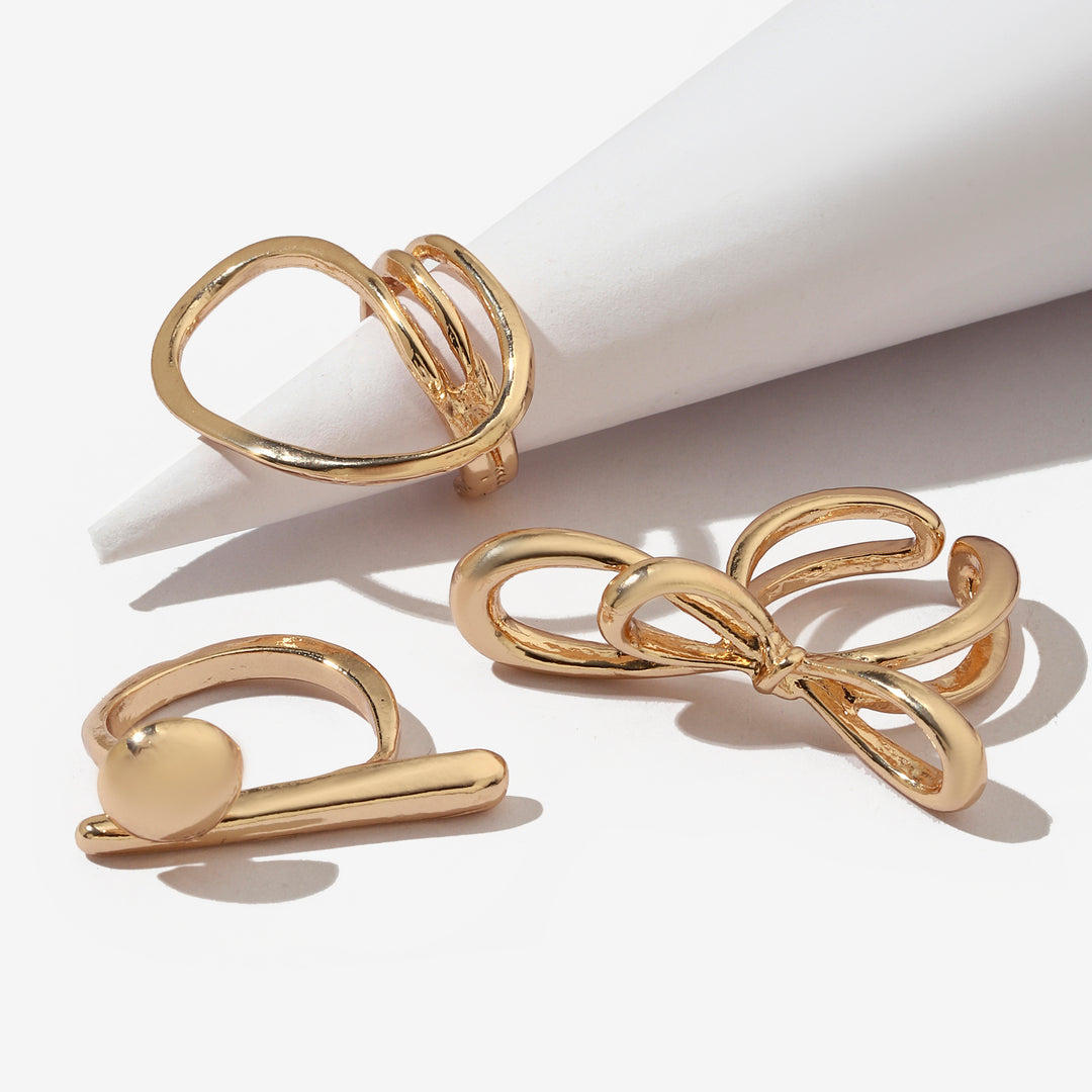 Set of 3 Funked-Up Gold Stack Ring - Salty Accessories