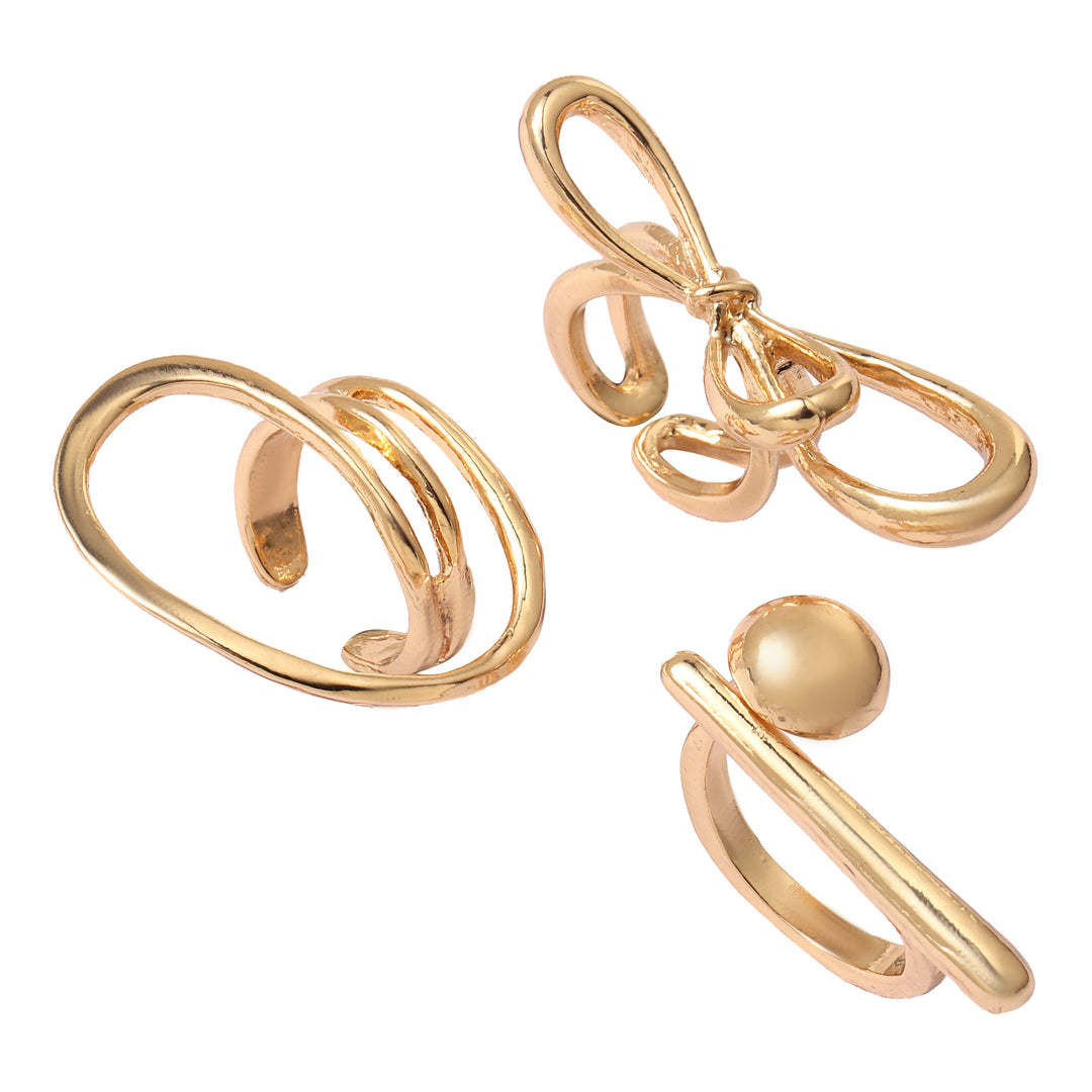 Set of 3 Funked-Up Gold Stack Ring - Salty Accessories