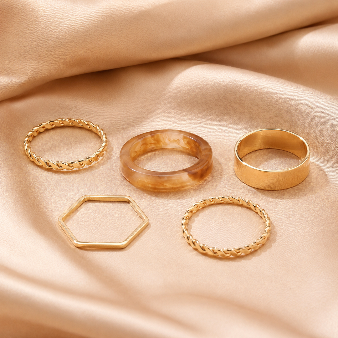 Set Of 5 Lushy Mushy Rings