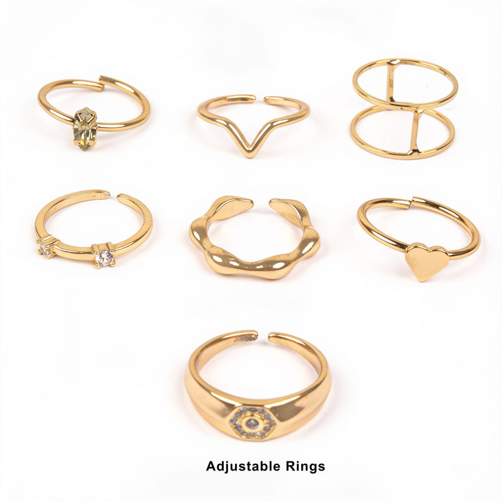 Set Of 7 Radiant Ripples Rings