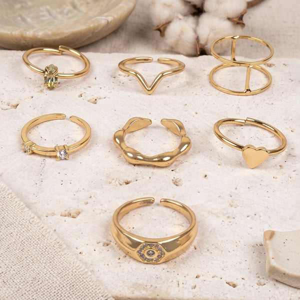 Set Of 7 Radiant Ripples Rings