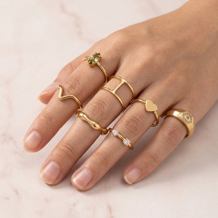 Set Of 7 Radiant Ripples Rings