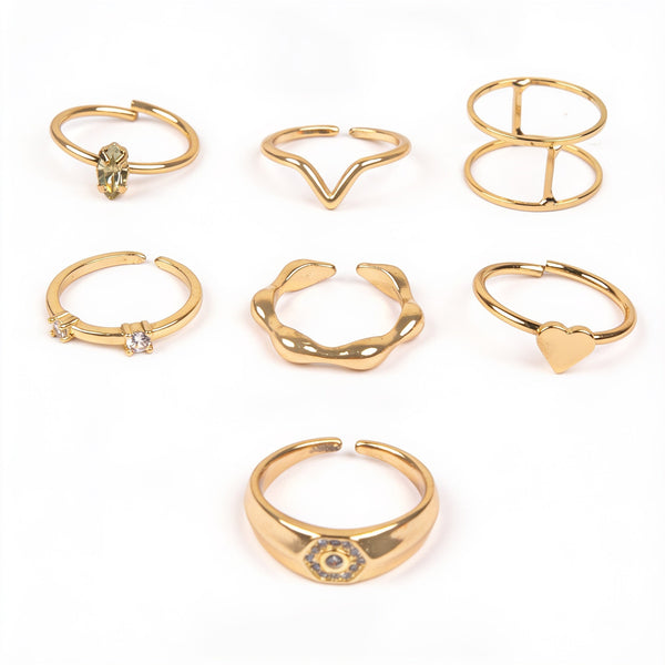 Set Of 7 Radiant Ripples Rings