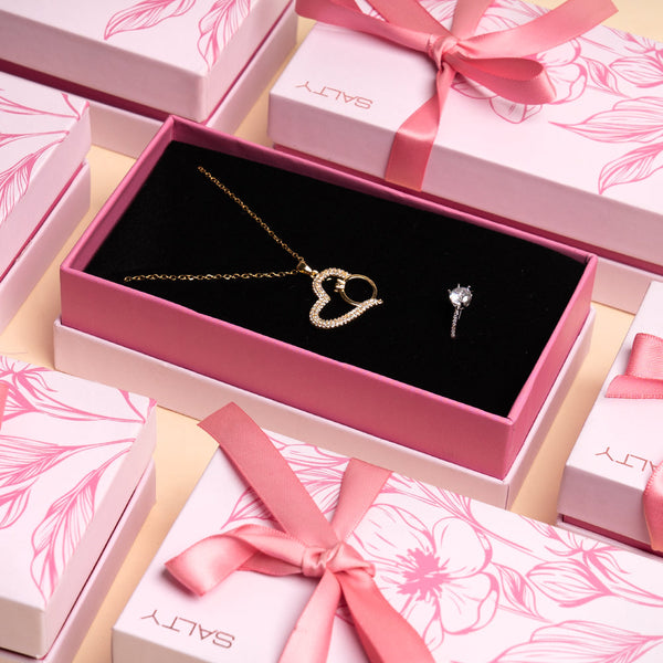 Luster Promise Solitaire Ring With Eternal Heart Pendant Necklace Set