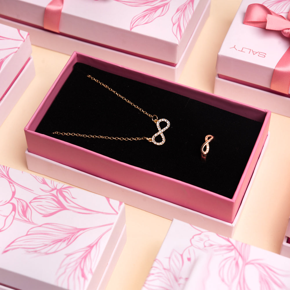 Boundless Infinity Glow Ring with Crystal Pendant Necklace Set