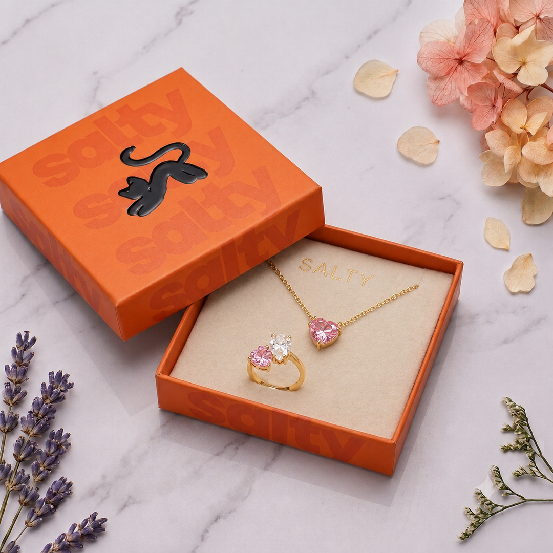 Pink Cluster Ring &amp; Heart Pendant Set