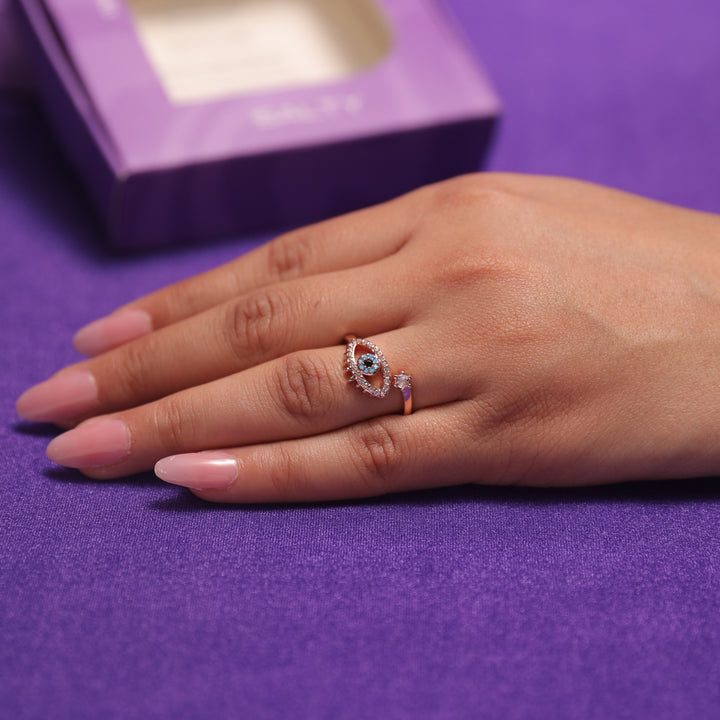 Cute Evil Eye Adjustable Ring - Rose Gold
