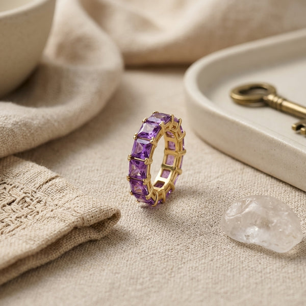 Lavender square series gold tennis ring