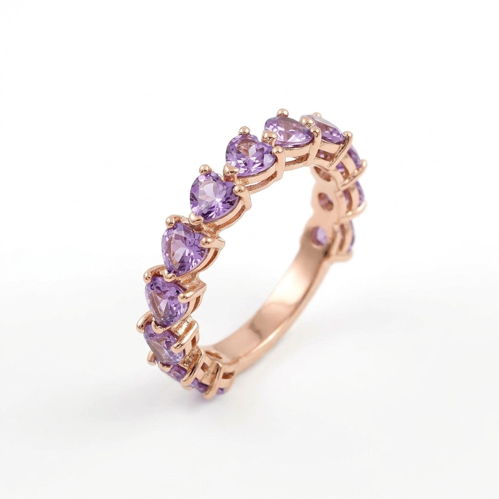 Borahae purple hearts gold tennis ring