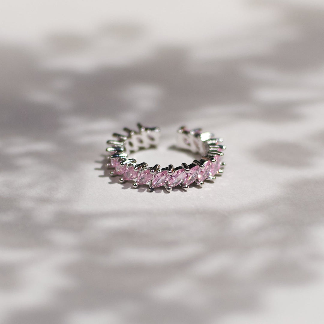 Blush pink leaf silver tennis ring - Salty Accessories