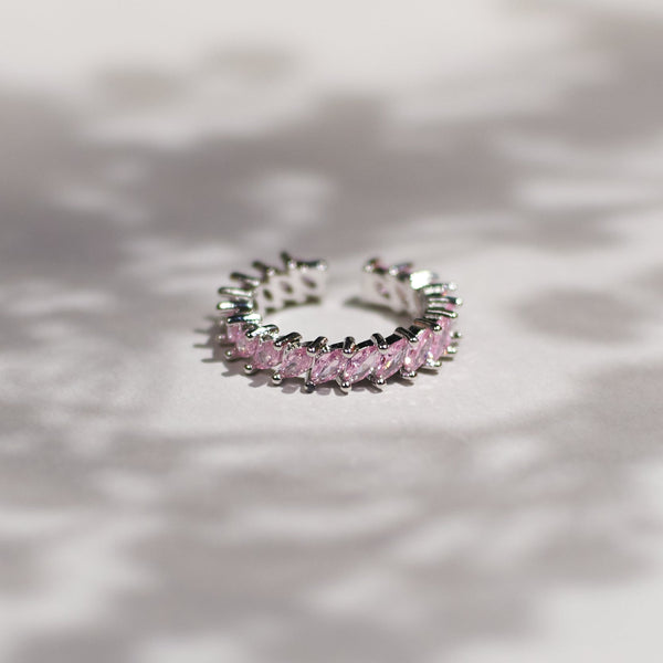 Blush pink leaf silver tennis ring