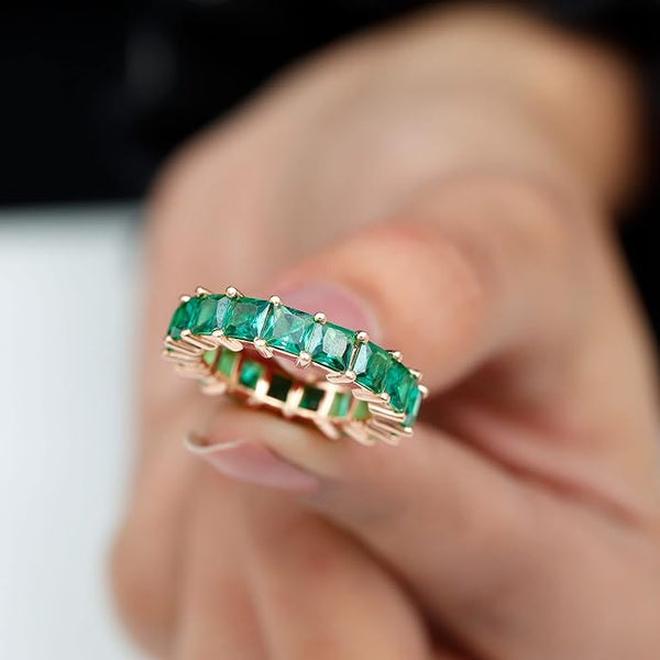 Emerald Cubic Tennis Ring