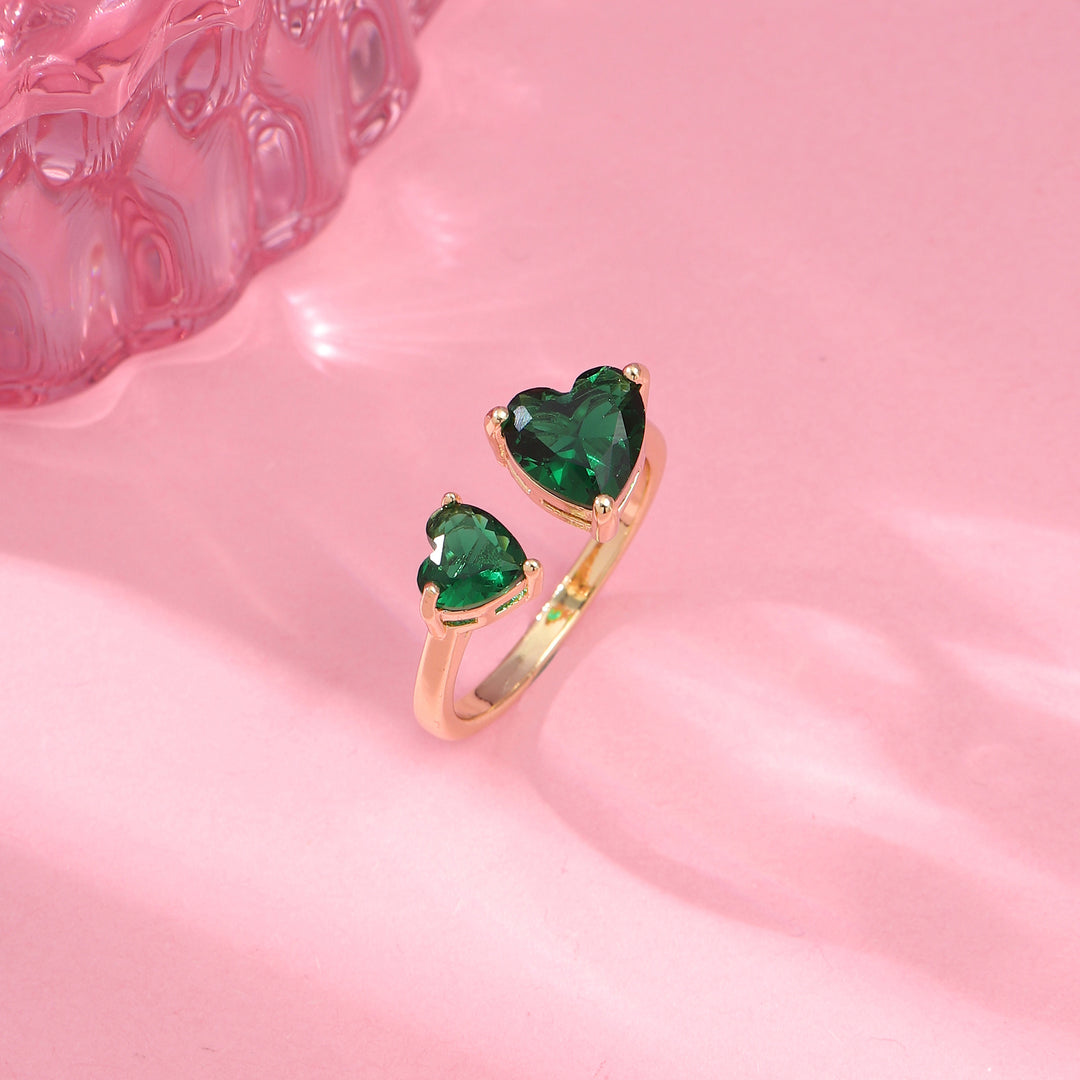 Emerald Double Heart Kylie Love Ring - Gold - Salty Accessories