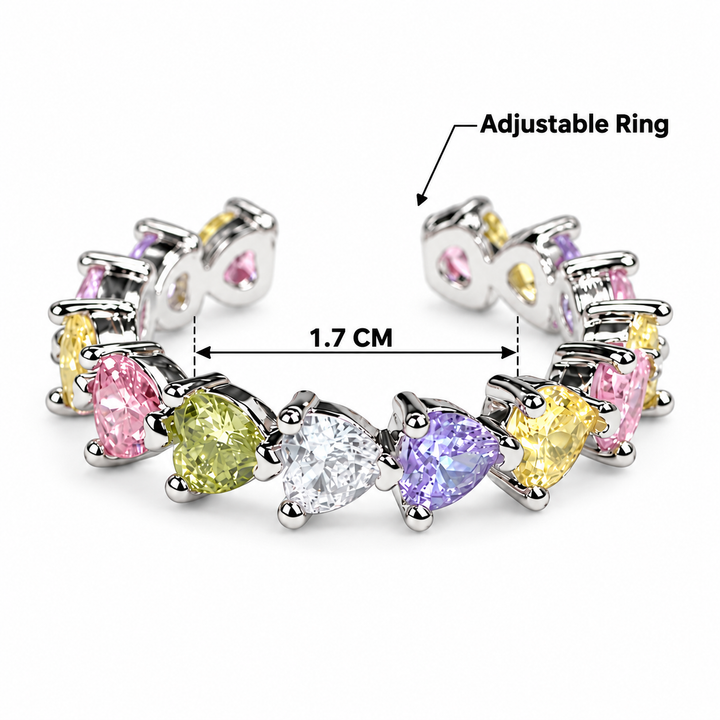 Vibrant Hearts Tennis Ring - Multicolor