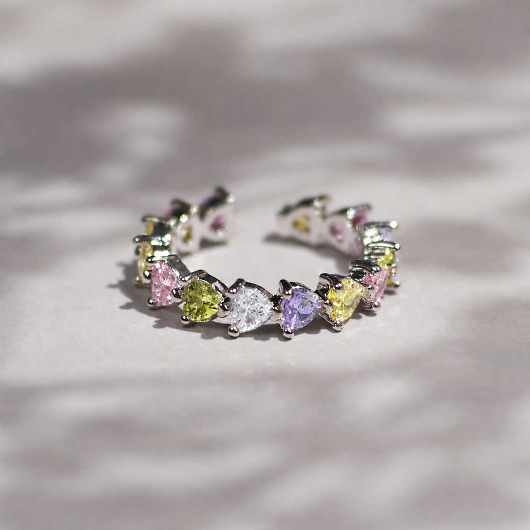 Vibrant Hearts Tennis Ring - Multicolor