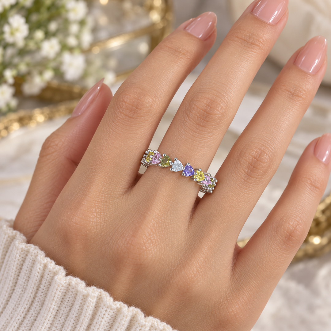 Vibrant Hearts Tennis Ring - Multicolor