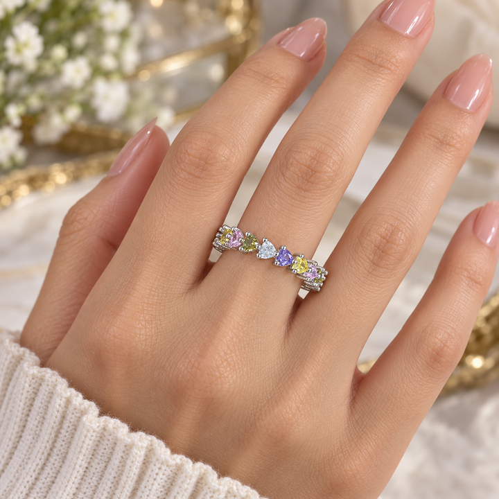 Vibrant Hearts Tennis Ring - Multicolor
