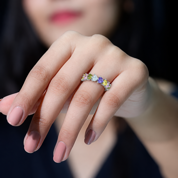 Vibrant Hearts Tennis Ring - Multicolor