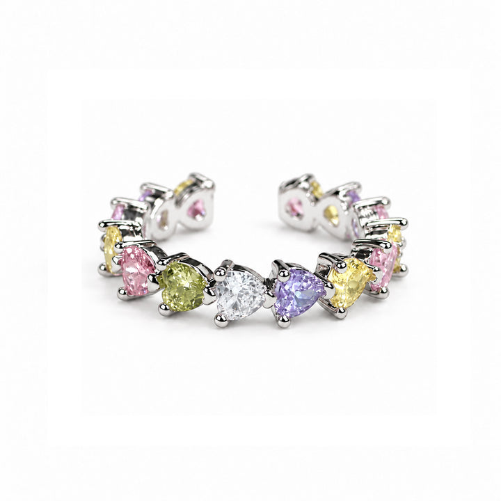 Vibrant Hearts Tennis Ring - Multicolor