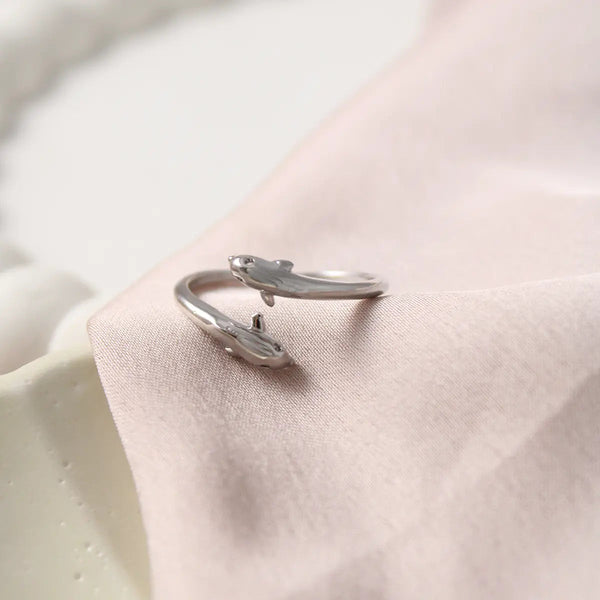 Cute Double Dolphins Silver Band