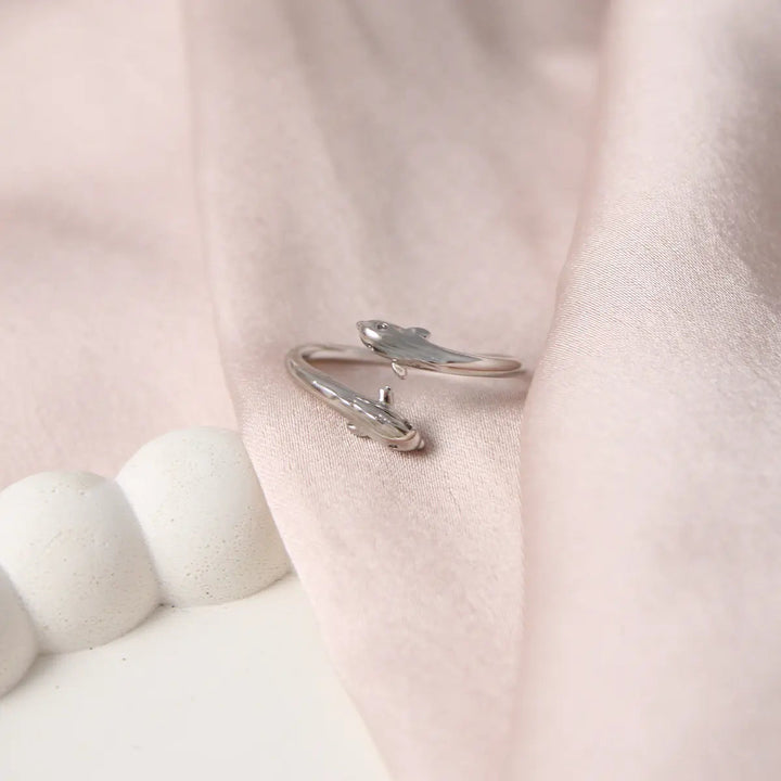 Cute Double Dolphins Silver Band - Salty Accessories