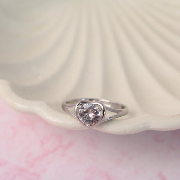 Radiant Heart Diamond Silver Ring
