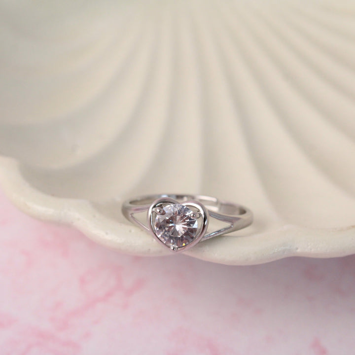 Radiant Heart Diamond Silver Ring - Salty Accessories