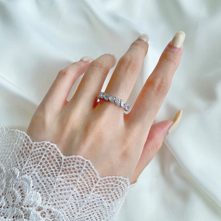 Silver Heart Tennis Ring
