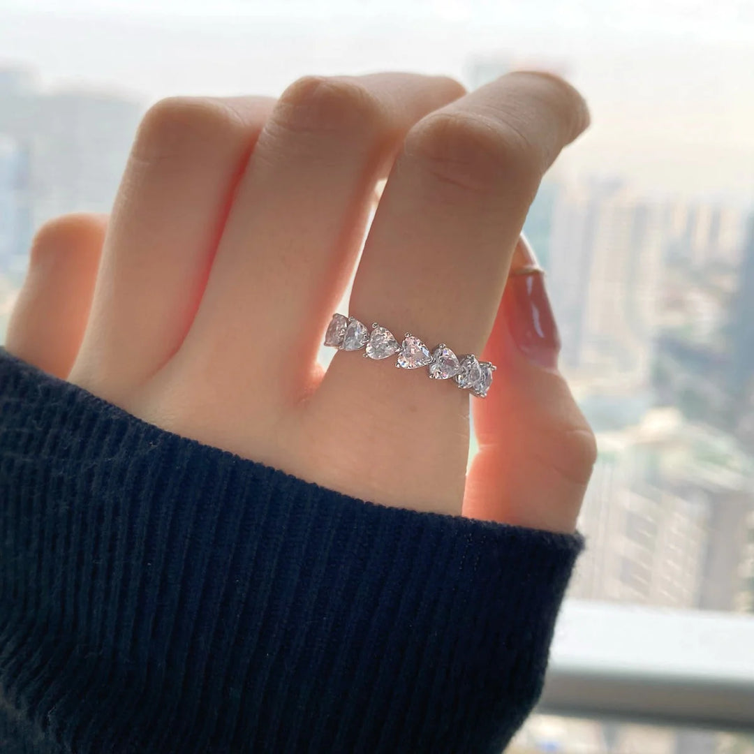Silver Heart Tennis Ring
