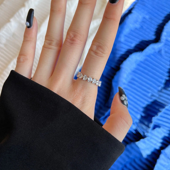 Silver Heart Tennis Ring
