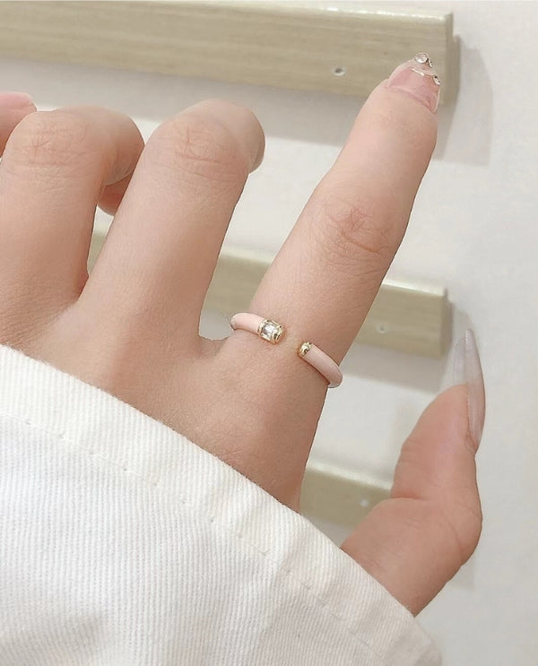 Maribel  Enamel Peach Crystal Gold Ring