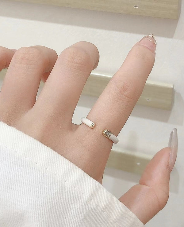 Maribel White Enamel Crystal Gold Ring