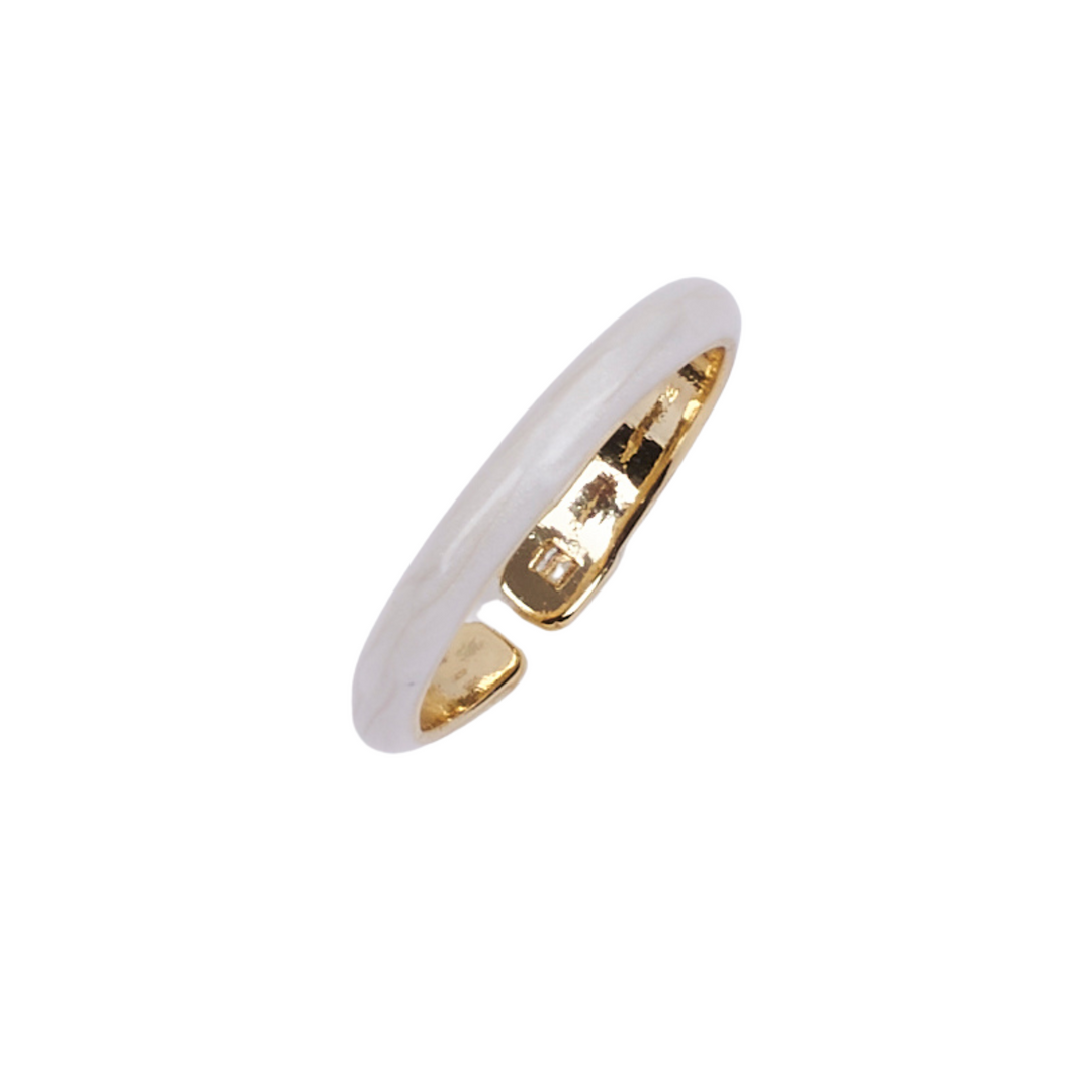 Maribel White Enamel Crystal Gold Ring - Salty Accessories