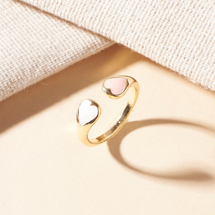 Adele Peach & White Enamel Heart Gold Ring - Salty Accessories