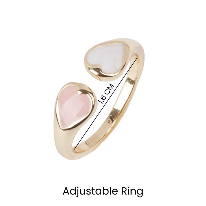 Adele Peach & White Enamel Heart Gold Ring - Salty Accessories