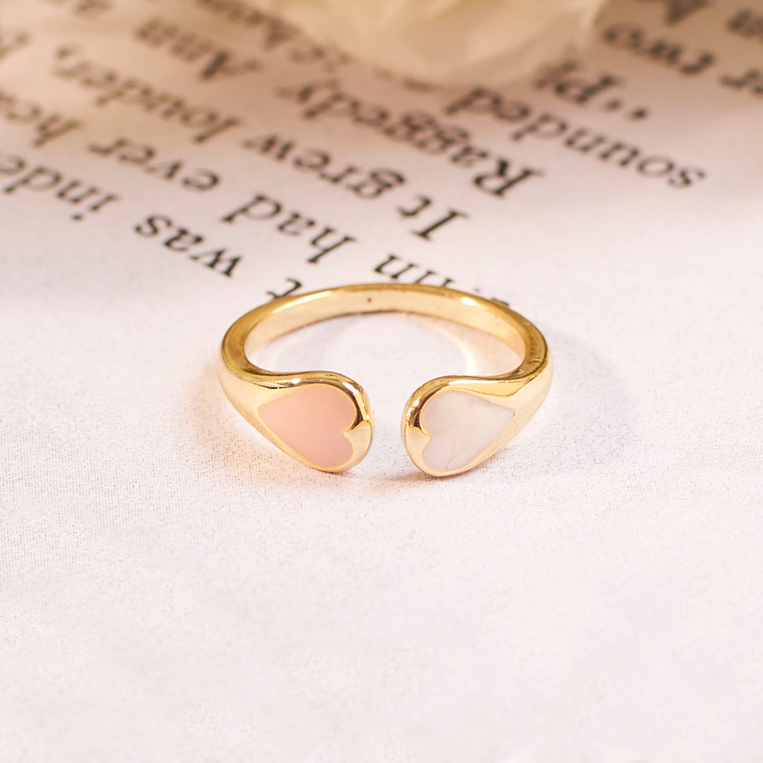 Adele Peach & White Enamel Heart Gold Ring - Salty Accessories