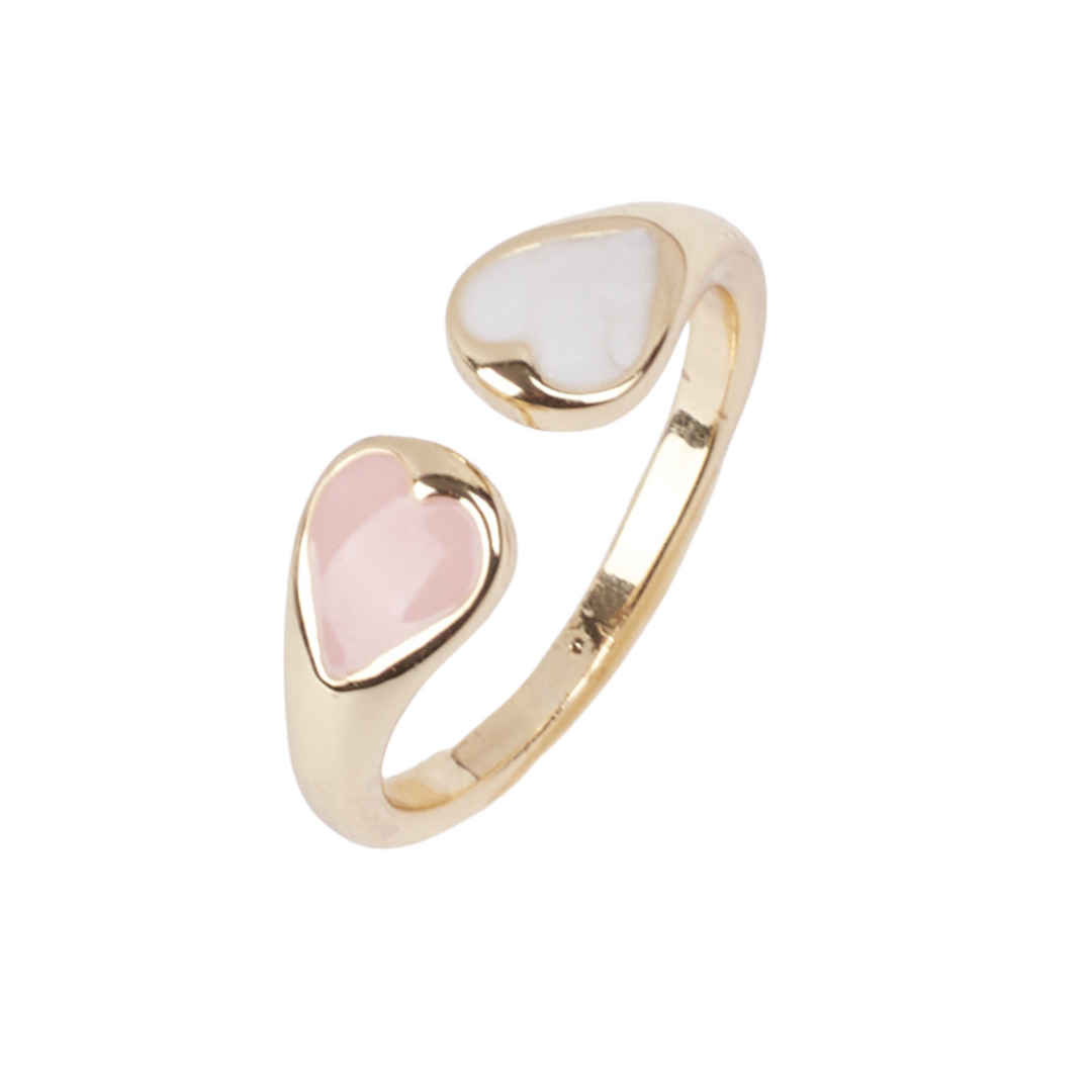 Adele Peach & White Enamel Heart Gold Ring - Salty Accessories