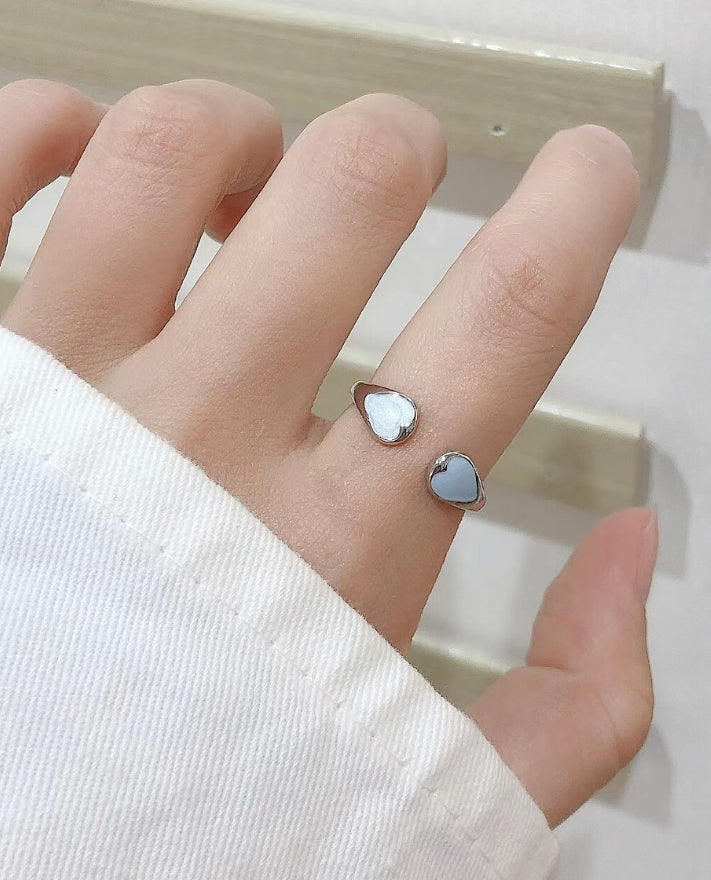 Adele Blue & White Enamel Heart Silver Ring