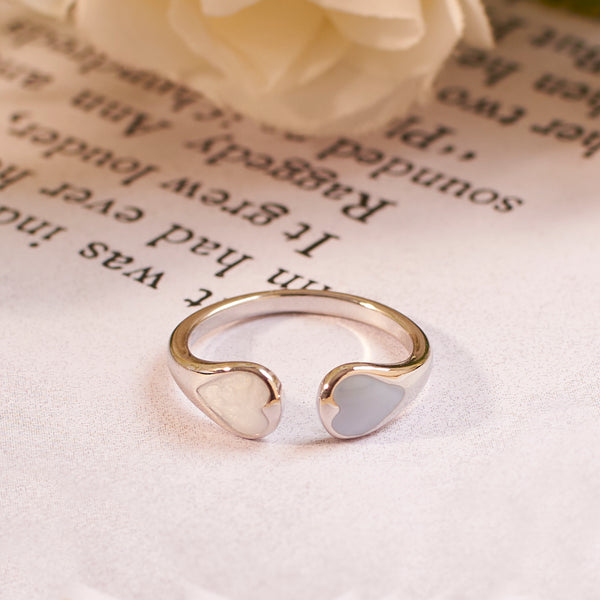 Adele Blue & White Enamel Heart Silver Ring