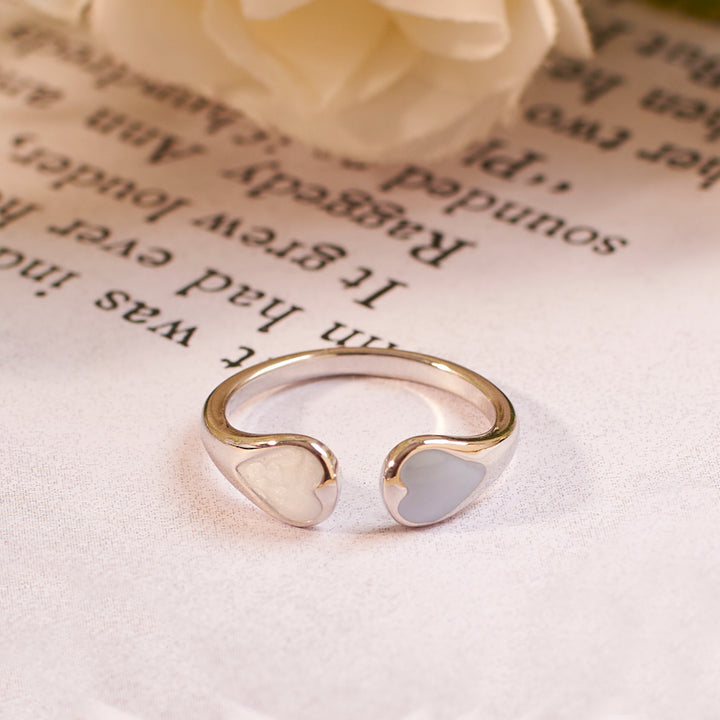Adele Blue & White Enamel Heart Silver Ring