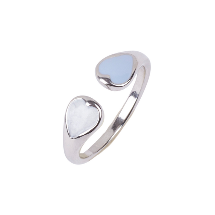 Adele Blue & White Enamel Heart Silver Ring - Salty Accessories