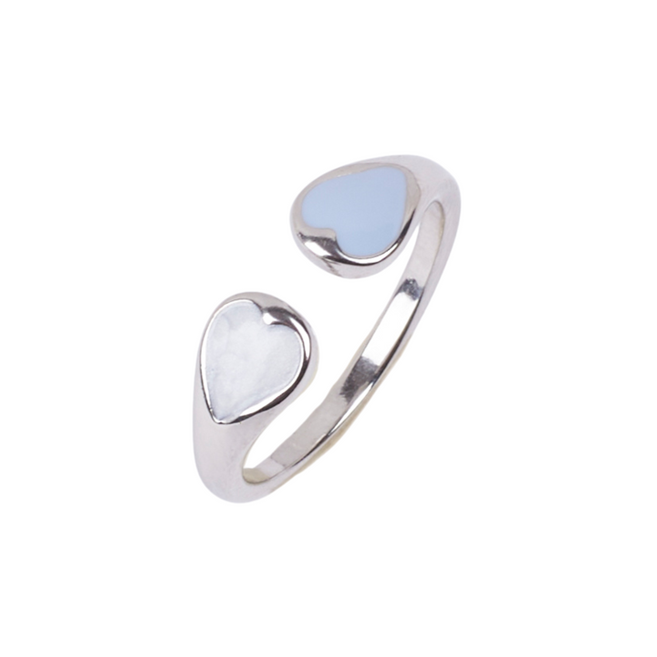 Adele Blue & White Enamel Heart Silver Ring