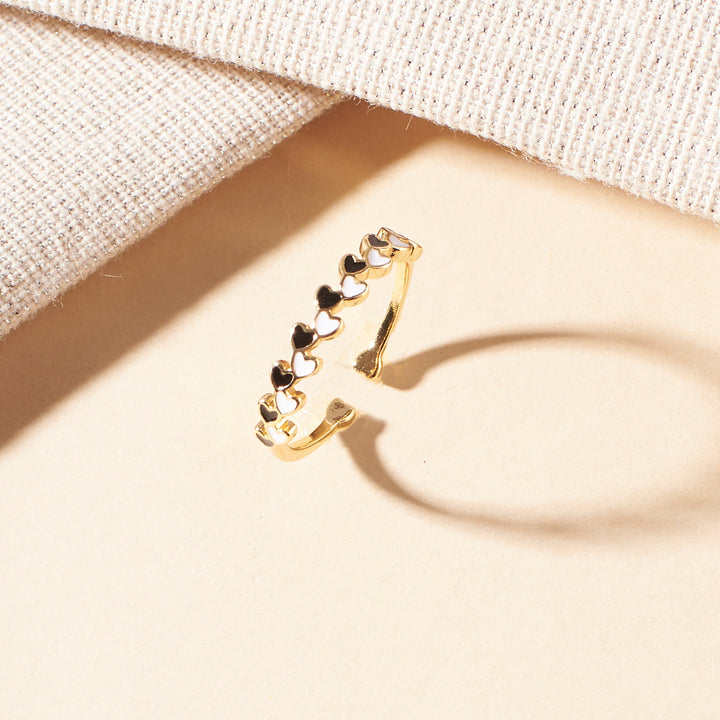 Aarna Black And White Enamel Heart Gold Ring - Salty Accessories