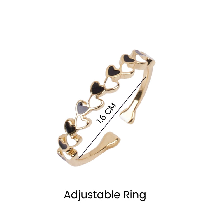 Aarna Black And White Enamel Heart Gold Ring - Salty Accessories