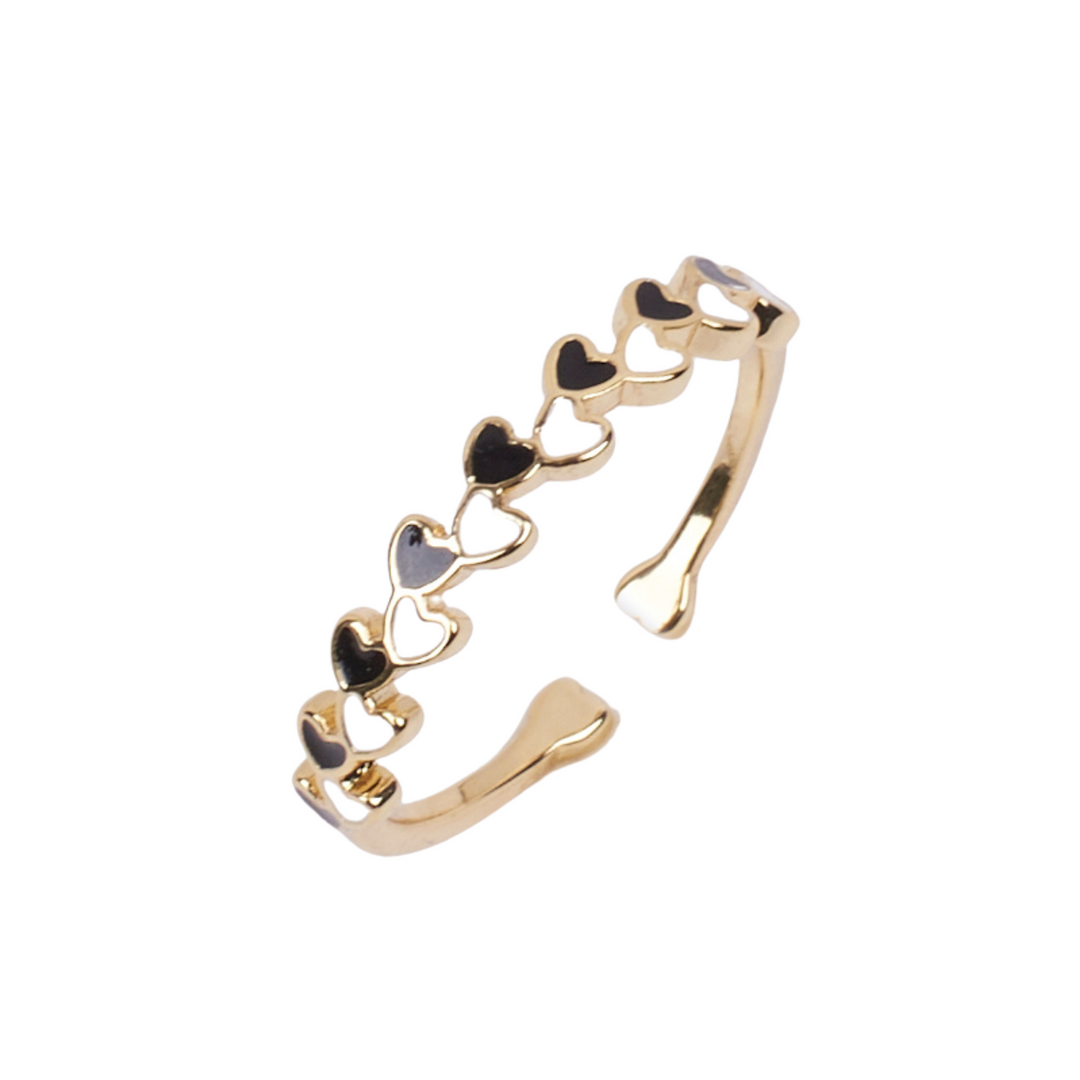 Aarna Black And White Enamel Heart Gold Ring - Salty Accessories