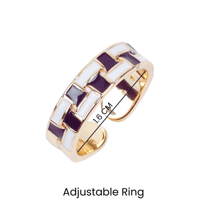 Ray Black and White Enamel Gold Ring