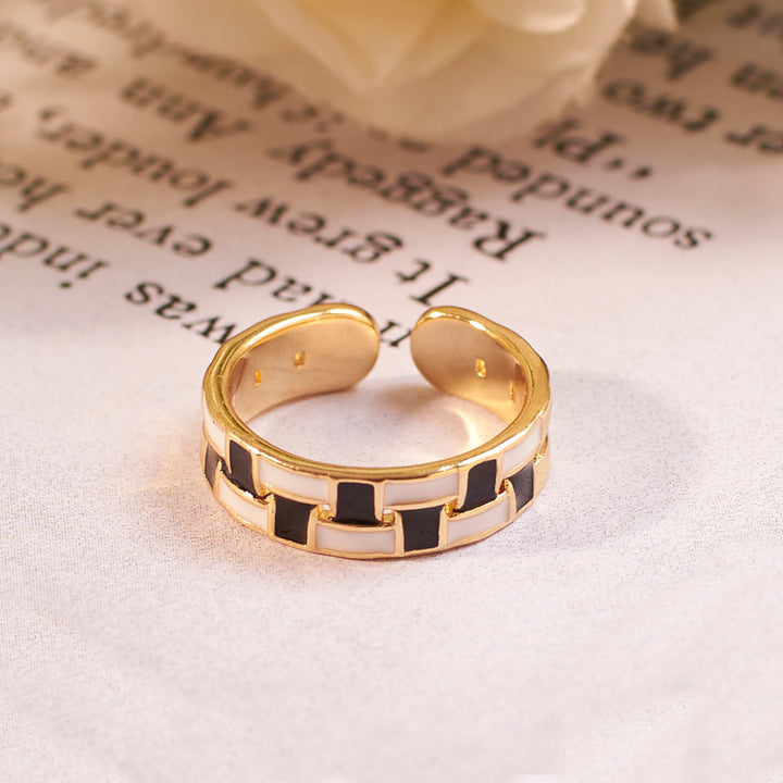 Ray Black and White Enamel Gold Ring