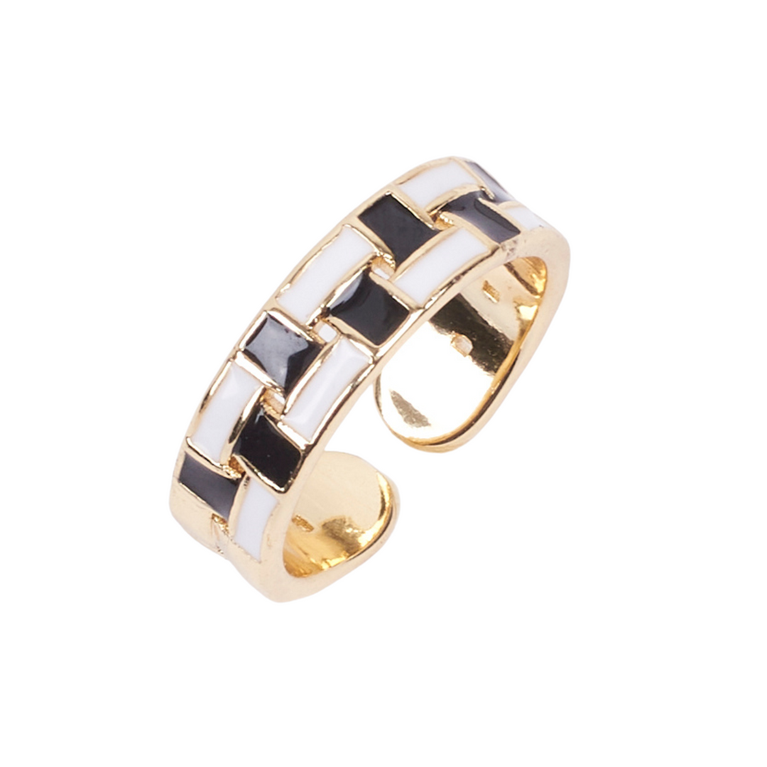 Ray Black and White Enamel Gold Ring - Salty Accessories