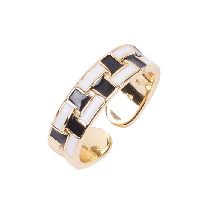 Ray Black and White Enamel Gold Ring