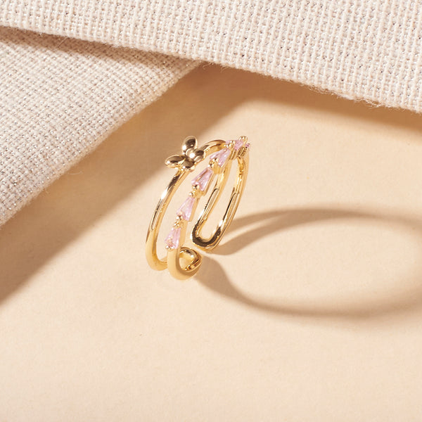 Ava Butterfly Crystal Gold Ring